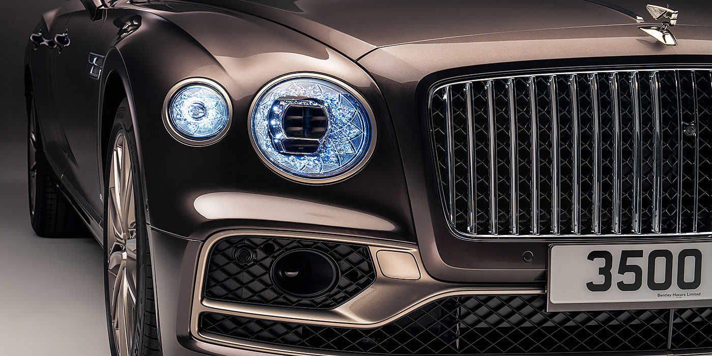 Bentley Athens Bentley Flying Spur Odyssean sedan front grille and illuminated led lamps with Brodgar brown paint