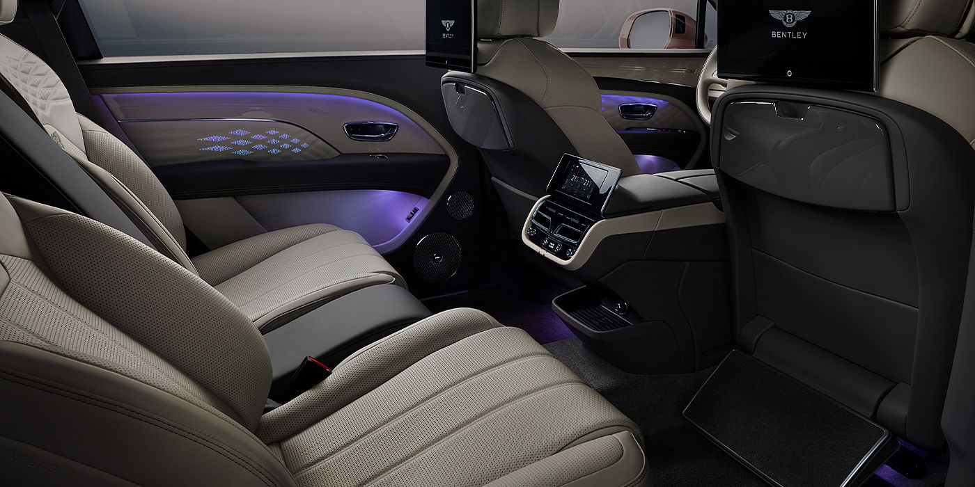 Bentley Athens Bentley Bentayga EWB Azure SUV rear interior with Bentley Diamond Illumination