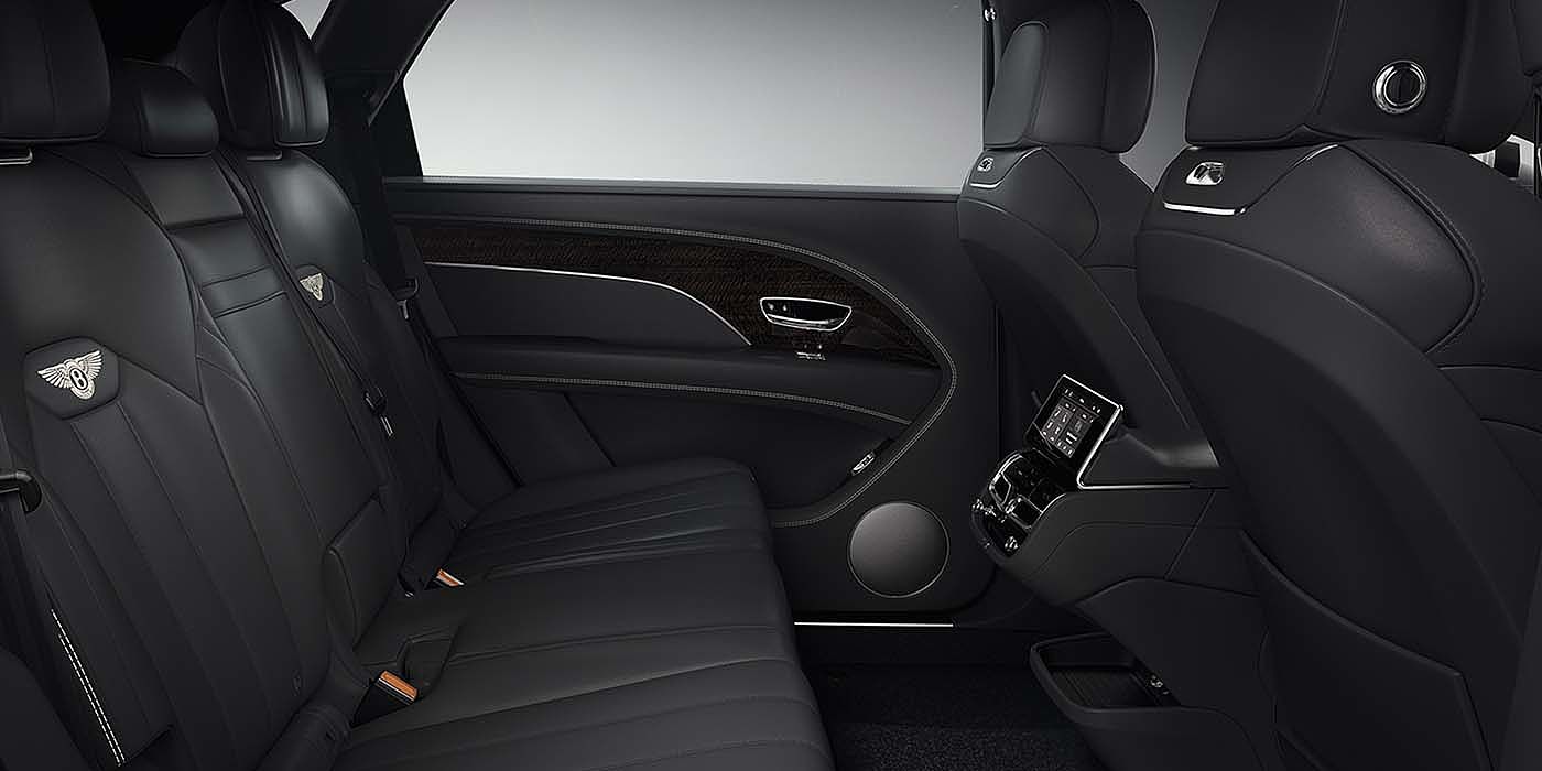 Bentley Athens Bentley Bentayga EWB SUV rear interior in Beluga black leather