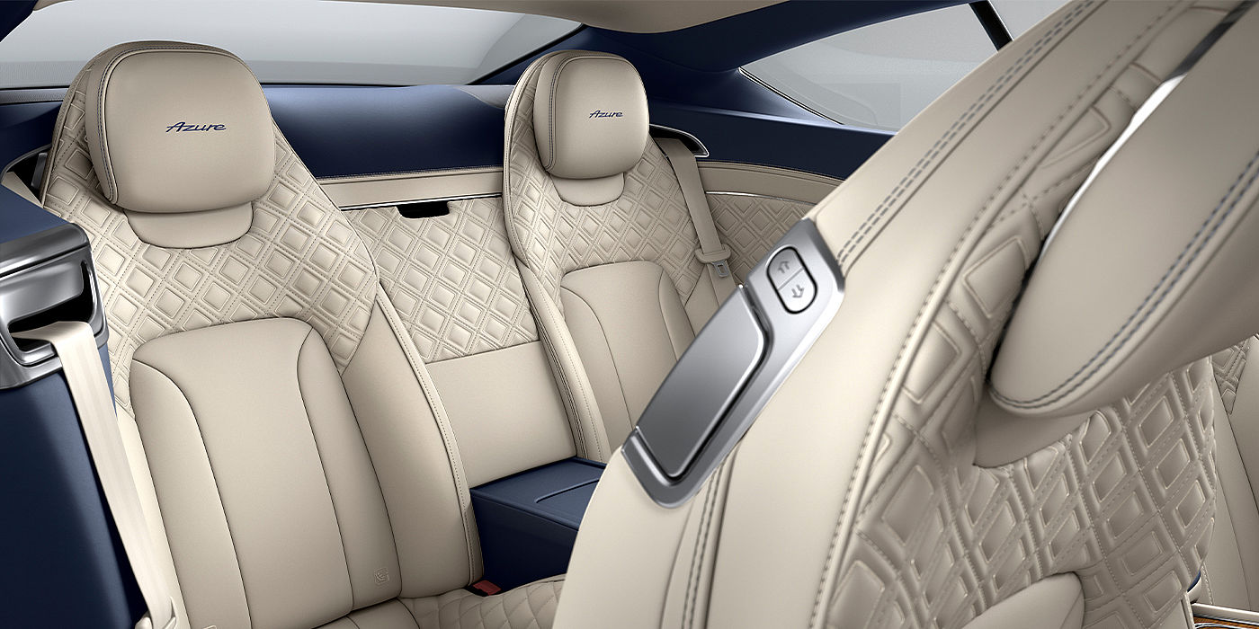 Bentley Athens Bentley Continental GT Azure coupe rear interior in Imperial Blue and Linen hide