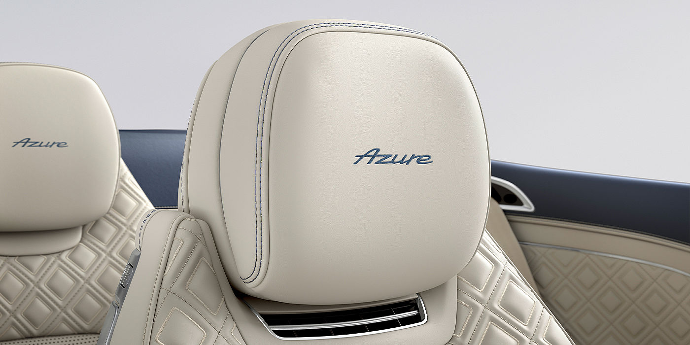 Bentley Athens Bentley Continental GTC Azure convertible seat detail in Linen hide with Azure emblem